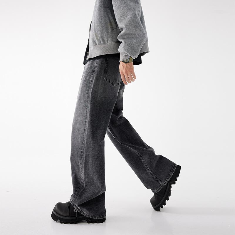 Jeans men's high street washed old men's American retro cleanfit wide-leg pants straight and thin floor-mopping trousers