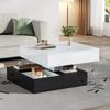 70*70*40cm Coffee Table with 360 degrees Rotating Tabletop, Double-Layer Living Room Table with 3 Drawers, Liftable Sofa Table, White+Black