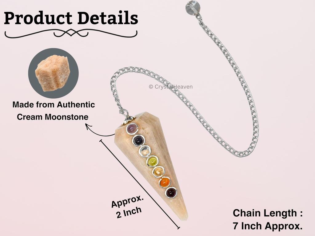 Certified Cream Moonstone Pendulum Dowsing Tool - Natural Crystal Pendulum for Spiritual Guidance - Premium Dowser Pendulum with Chakra for Accur