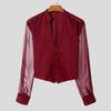 INCERUN T-shirt da Uomo Scollo a V Profondo Manica Lunga Patchwork Rete Trasparente Bottoni Vita Stretta per Feste