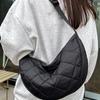 Quilted Half Moon Bag Solid Color Nylon Shoulder Bag Casual Plaid Crossbody Bag  Daily