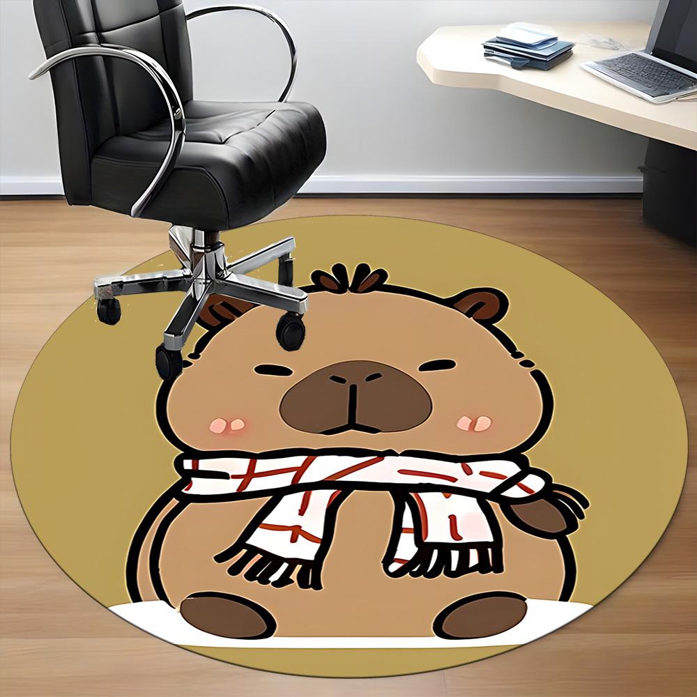 1pc Winter Scarf Capybara Carpet for Office Non-Slip, Round Carpet, Soft & Comfortable, Carpet for Office, Lightweight Round Floor Mat