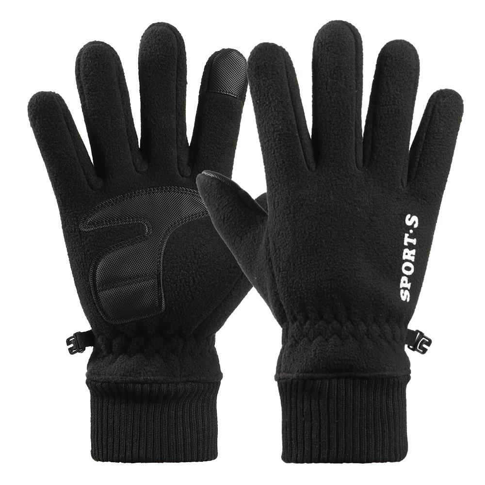 Warm Gloves for Men In Winter Plus Velvet Thickened Warm Touch Screen Non Slip Outdoor Riding Double Sided Fleece Gloves