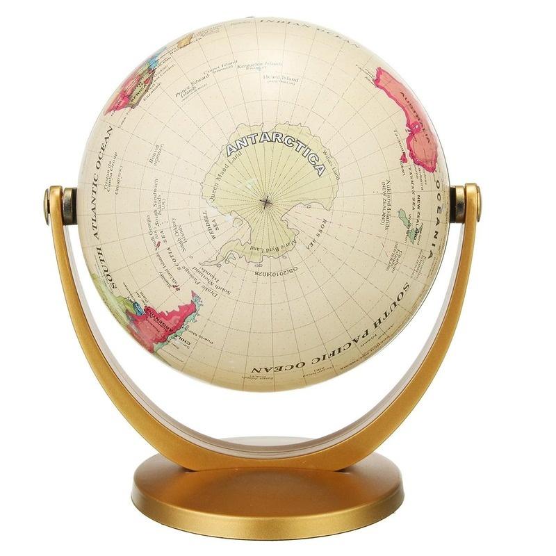 1PC 12cm Retro Globe 360 Rotating Earth World Ocean Map Ball Antique Desktop Geography Learning Education Home School Decoration