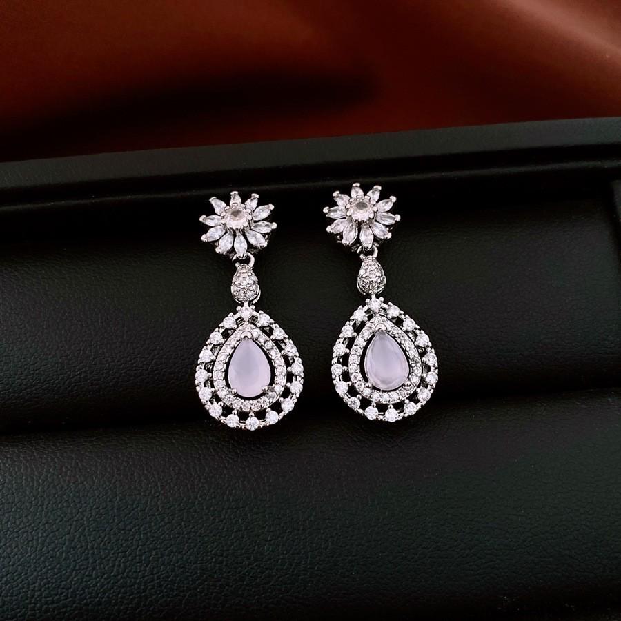 Silbernadel Wassertropfen Zirkonia Anhänger Halskette & Ohrringe Schmuckset - Französischer Hofstil, Leichter Luxus, Vielseitige Pulloverkette.