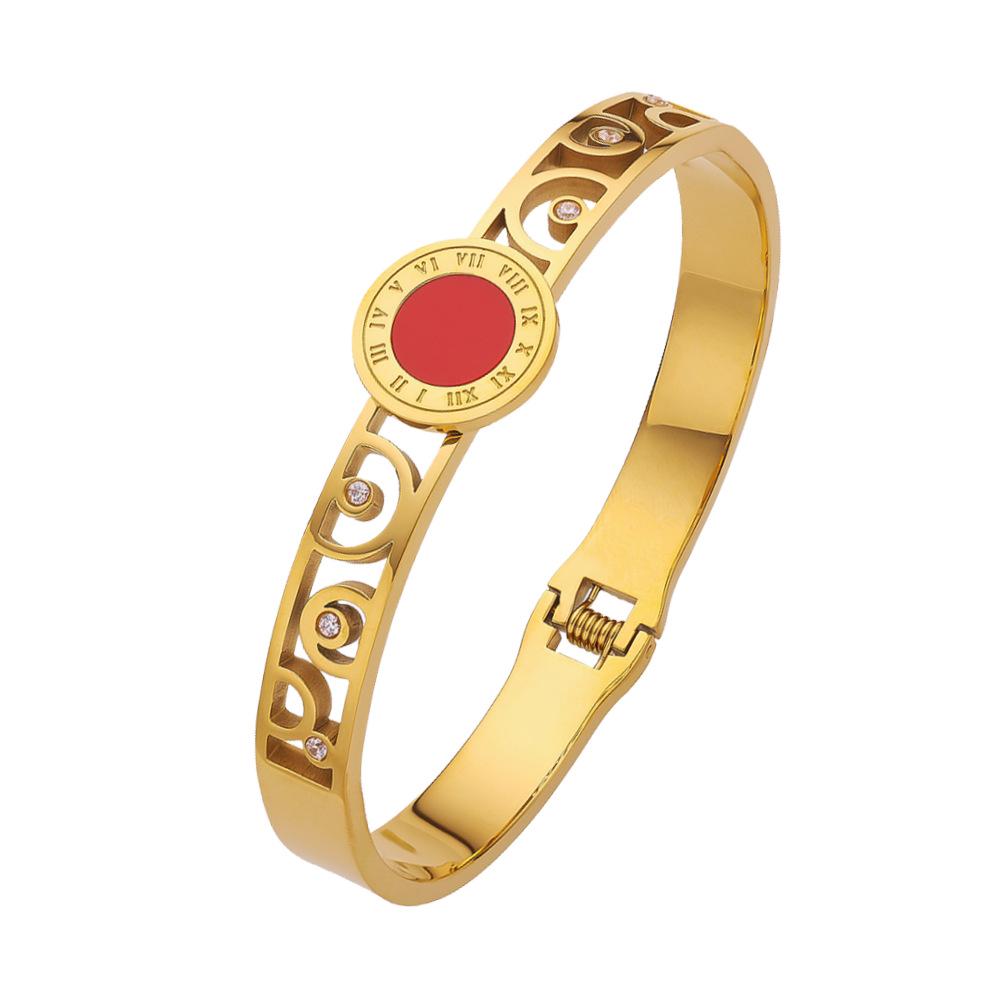 18K Gold-Plated European Stainless Steel Bracelet with Diamonds  Roman Numerals