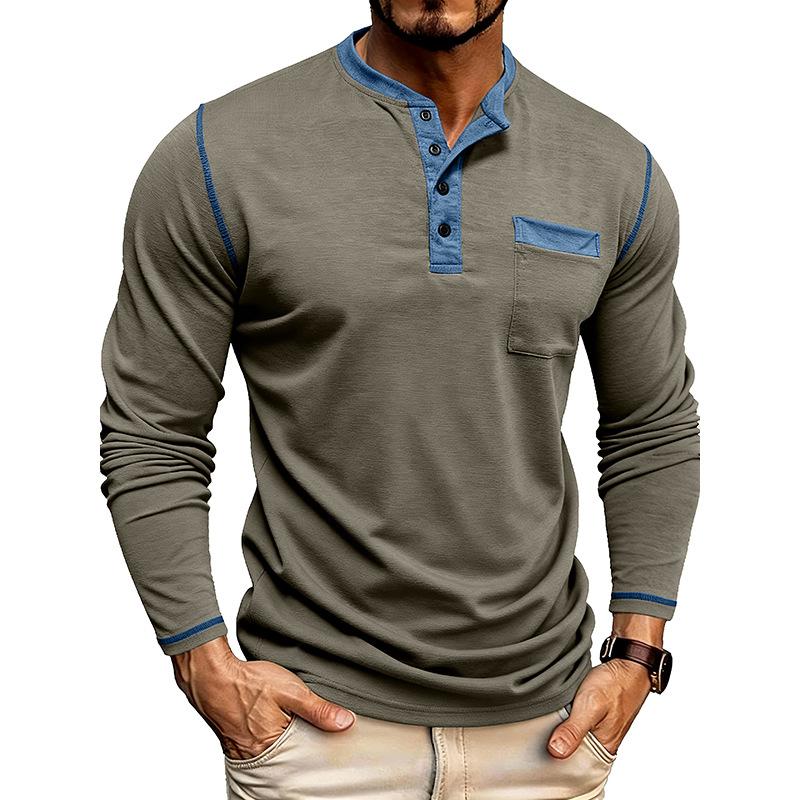 Shoulder Sleeves Men'S Long Sleeved Patchwork T-Shirt Casual Top
