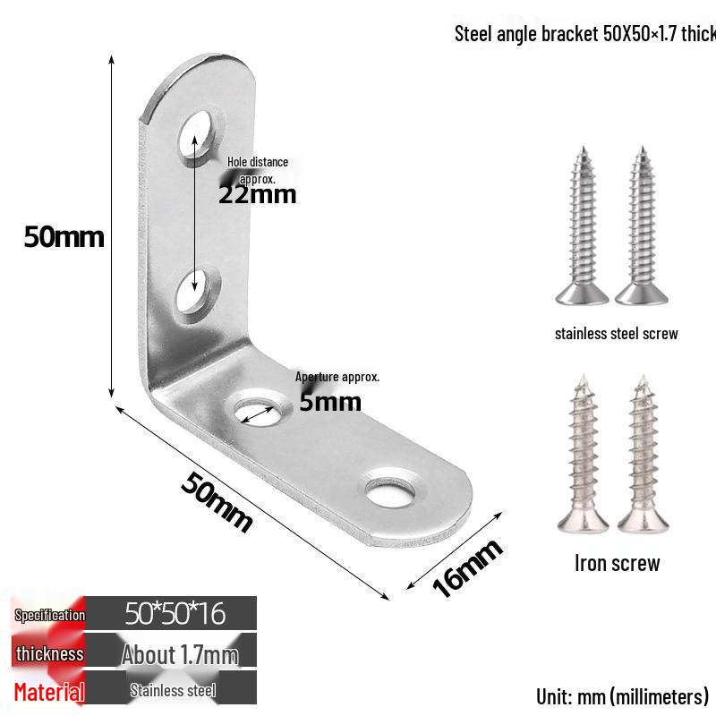 Thickened Stainless Steel 90° L-Shaped Bracket for Furniture and Shelves