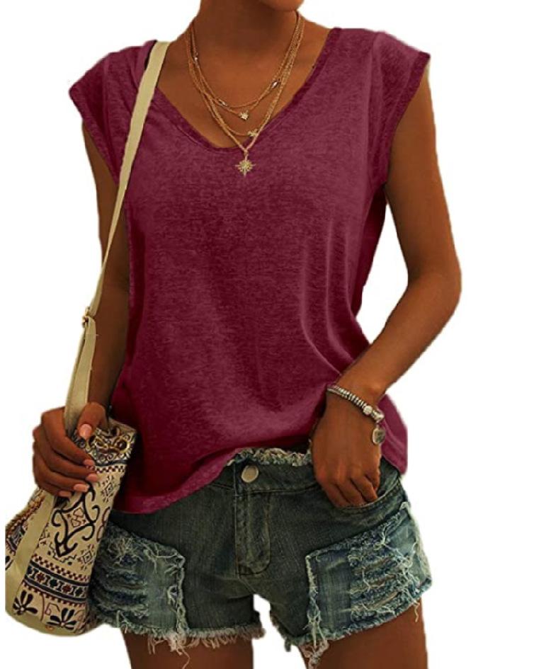 Damemote Ny Ensfarget Tank Top Sommer Bluser T-skjorte Uformell Loose Fit Basic skjorter Tank Tops