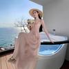 Real Photo of Pink Floral Vacation-style Halter Dress: Gentle Sweet, Fairy-like High-end Beach Dress