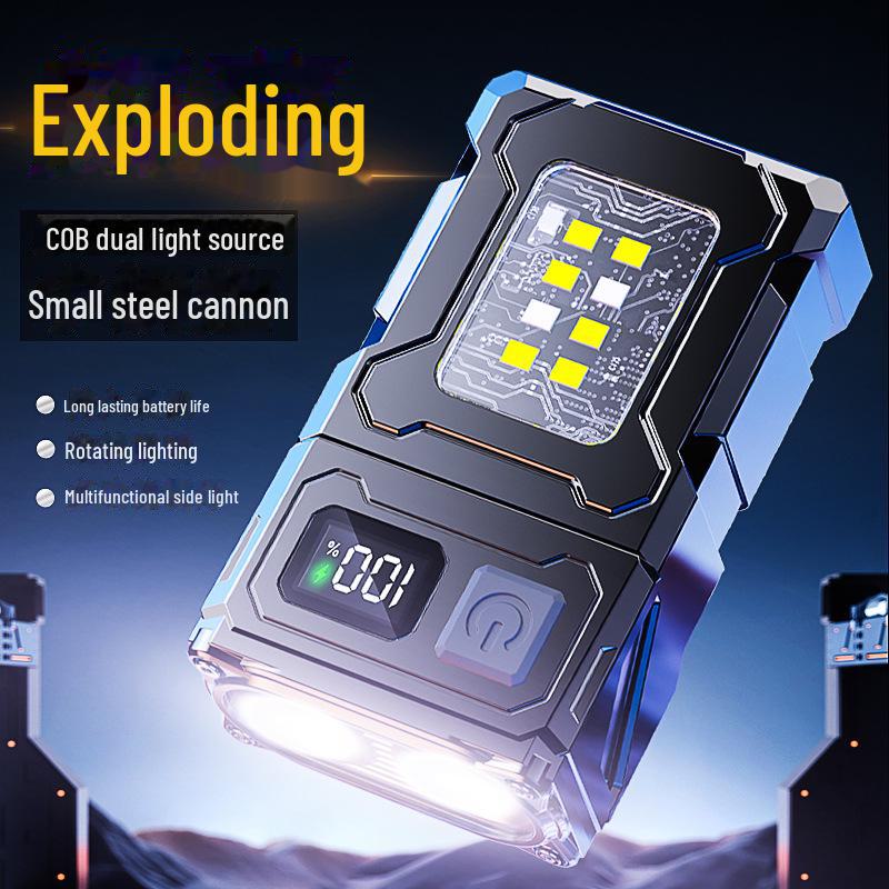 Super Bright Portable LED Flashlight with COB Side Light, Long-lasting Battery, and Warning Light for Outdoor and Work Lighting