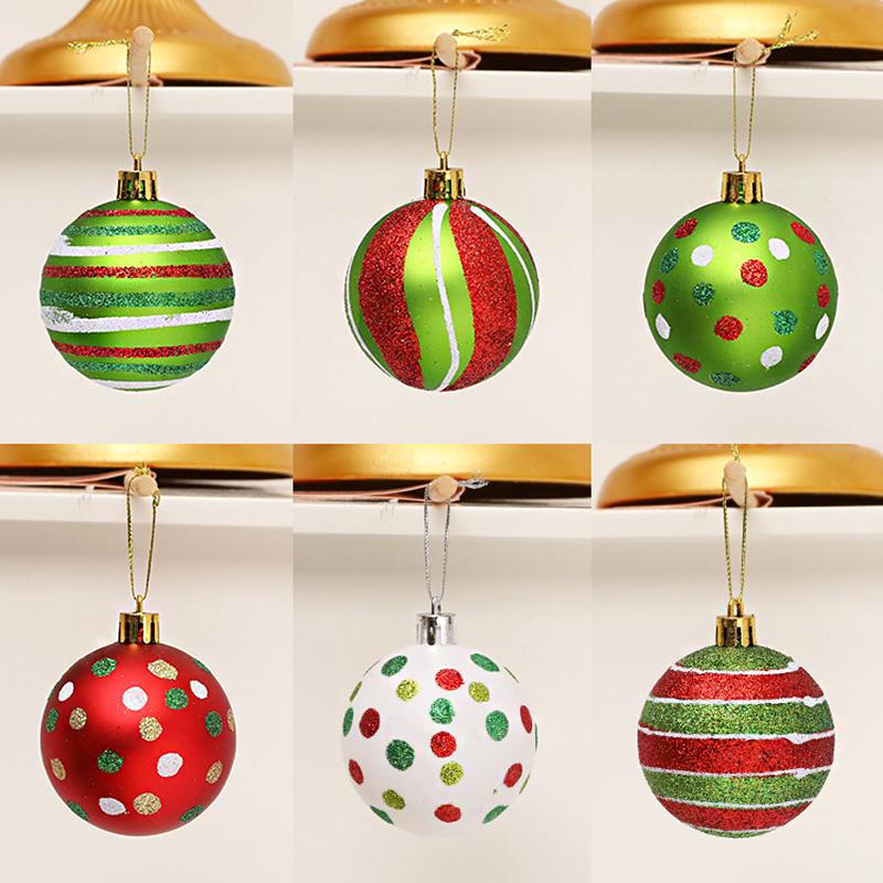 Christmas 2025 Pendant Festival Decorations Hand Drawn Home Party Decor Polka Dot Pattern Celebration Glitter Exquisite 12pcs/Box