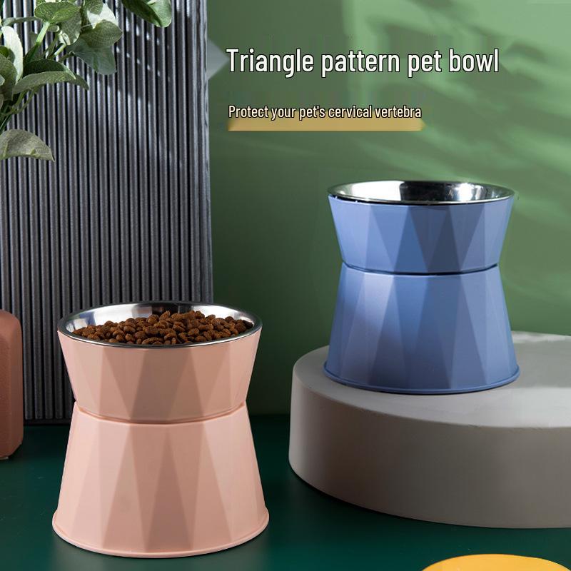 High-Leg Cat Bowl with Neck Protection, Stainless Steel, Anti-Black Chin Design