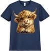 Maglietta Mucca delle Highlands Maglietta Grafica Vitellino Carino Top Casual Animale da Fattoria Peloso