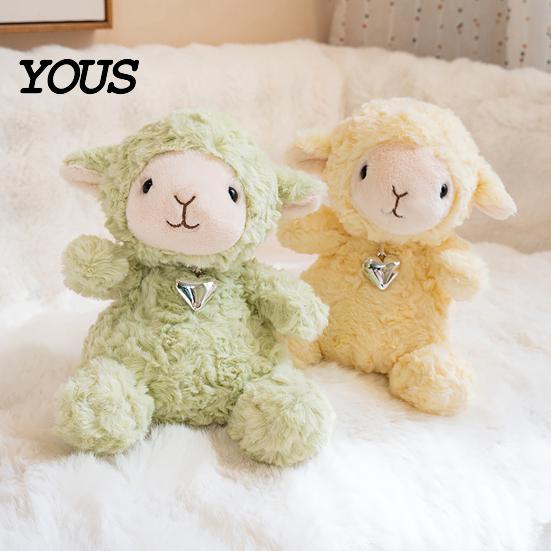 Comforting Sensory Toy Cute Sheep Plush with Heart Pendant, Macaron Color Lamb Doll Valentines Day Gift for Her Comfort & Cuddling, Soft