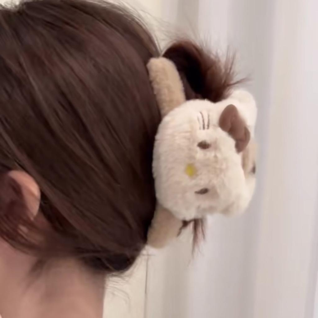 Cute Anime Kitty Cat Plush Hair Claw Shark Clip Barrettes Crab Hair Clips For Women Hairgrips Autumn Winter Hair Accessories