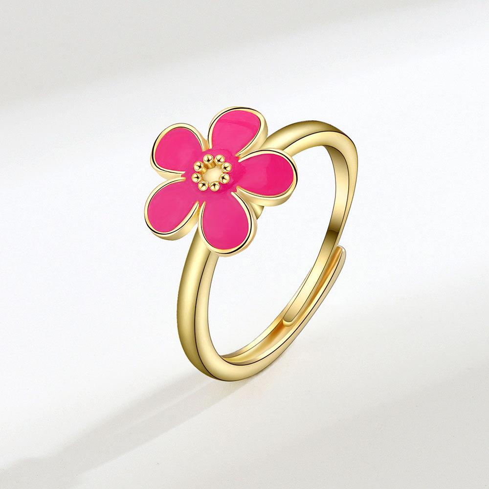 Enamel Daisy Flower Plant Anxiety Knuckle Ring For Women Golden Metal Copper Rotate Freely Ring Fidget Spinner Anillo Ajustable