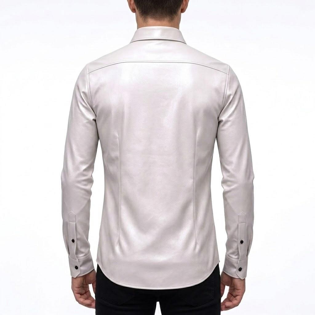 Men's Stylish Handmade Biker White Shirt Real Lambskin Leather Motorcycle Slim Fit