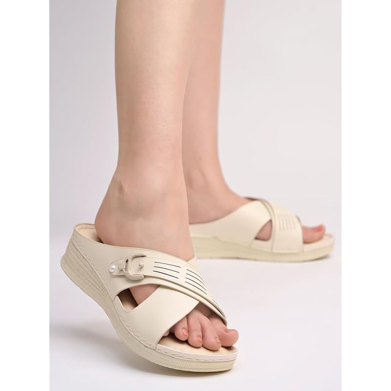 Shoetopia Comfortable Cream Doctor Sole Heels For Women & Girls /Eu38 5 UK