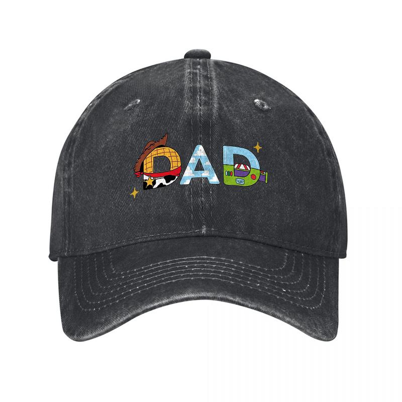 DAD Embroidered Canvas Baseball Cap with Colorful Cartoon Design Vintage Washed Look Unisex Adjustable Hat for Unisex and Women