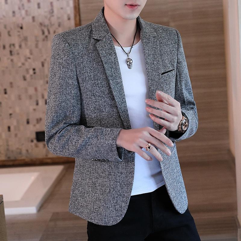 Men's Slim Fit Business Casual Blazer Korean Fashion All Seasons Polyester Boutique Style