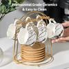 Ceramic Espresso Cups with Saucers and Metal Stand, Small 4 oz Porcelain Demitasse Cups Set of 6, Cute Cappuccino Coffee