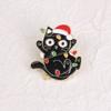 1pc Christmas-Themed Black Cat Enamel Pin with Santa Hat & Colorful Lights - Whimsical Festive Accessory for Outfits, Bags,Party