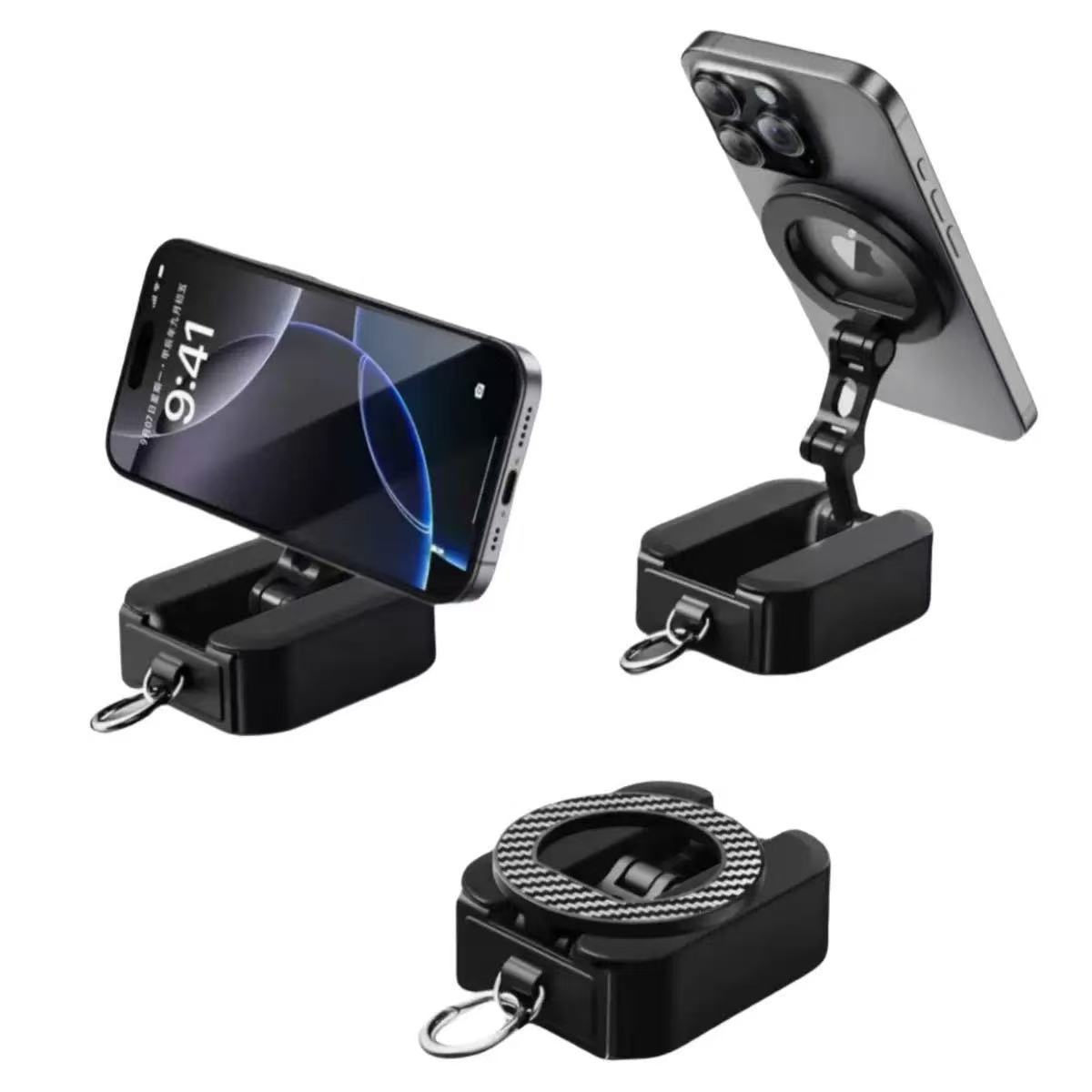 Travel phone holder with double-sided magnetic attraction, retractable clip, foldable, rotatable, portable, suitable for car, ai