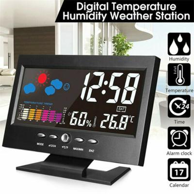 5-in-1 Led Digital Alarm Clock Calendar Weather Display Thermometer Humidity Monitor With Snooze
