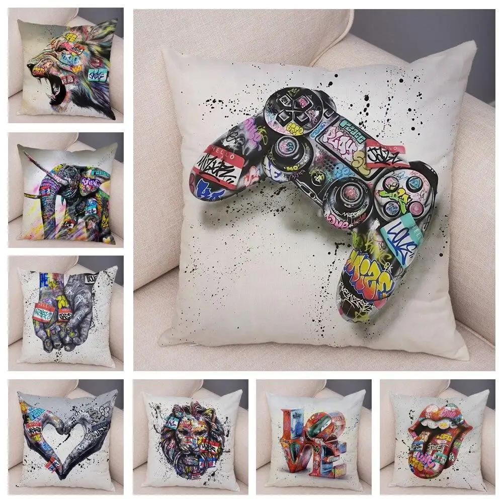Pillowcase Sofa  Graffiti Gamepad Abstract Street Art Animal Hand Cushion Cover Decoration