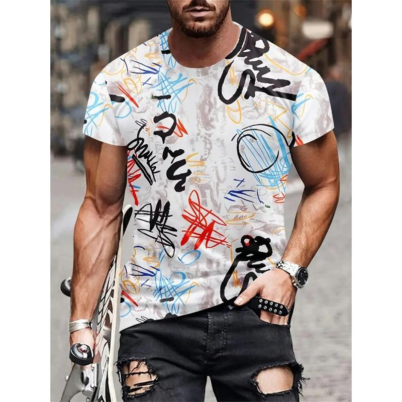 Summer Men's T-shirt Fashion Graffiti Pattern 3D Print Casual Loose Outdoor Boy Short Sleeve Tees Top Pullover Clothing
