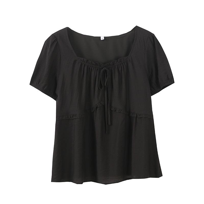 Large Size Women's Sweet Doll Shirt Summer New French Temperament Square Neck Bubble Sleeve Shirt 240361