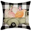 Easter Bunny Printed Linen Pillow Cover Spring Black and White Plaid Pillow Cover