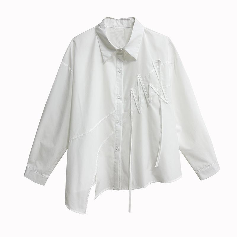 

XITAO нестандартная рубашка однотонная повседневная с длинным рукавом женская рубашка сращивания свободная мода осень универсальный новый топ 2024 DMJ4159 One Size белый