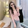 Autumn Pink V-neck Knitted Sweater Women's New Women's Clothing Slim-fit Irregular Long-sleeved Shirt