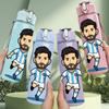 1 Stück Messi Fußballspieler Laufen Cartoon 750ml Farbe Kunststoff Sport Wasserflasche Auslaufsicher Klappdeckel mit Strohhalm Geeignet für Sport Büro Heimgebrauch