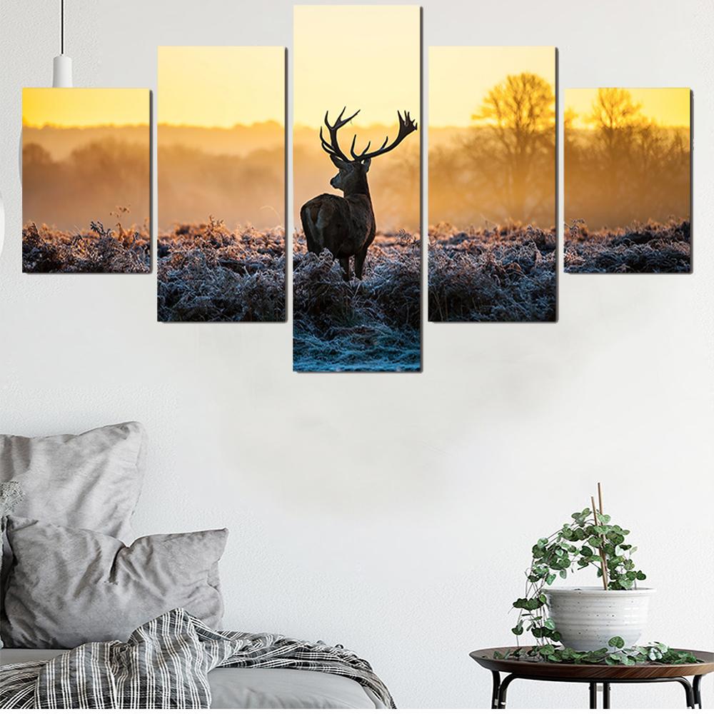 5 Panels Abstract Deer Modern Home Wall Decoration Living Room Bedroom Painting Animal Poster HD Print Picture