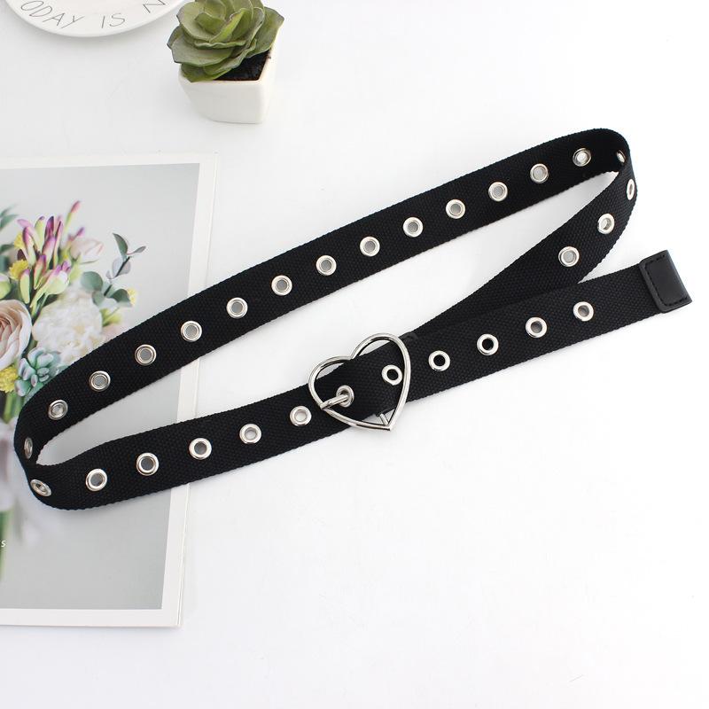 Women'S Full Steam Eye Hole Wide Canvas Belt Wind Black Personality Hipster Decorative Belt Men'S 3 Styles black