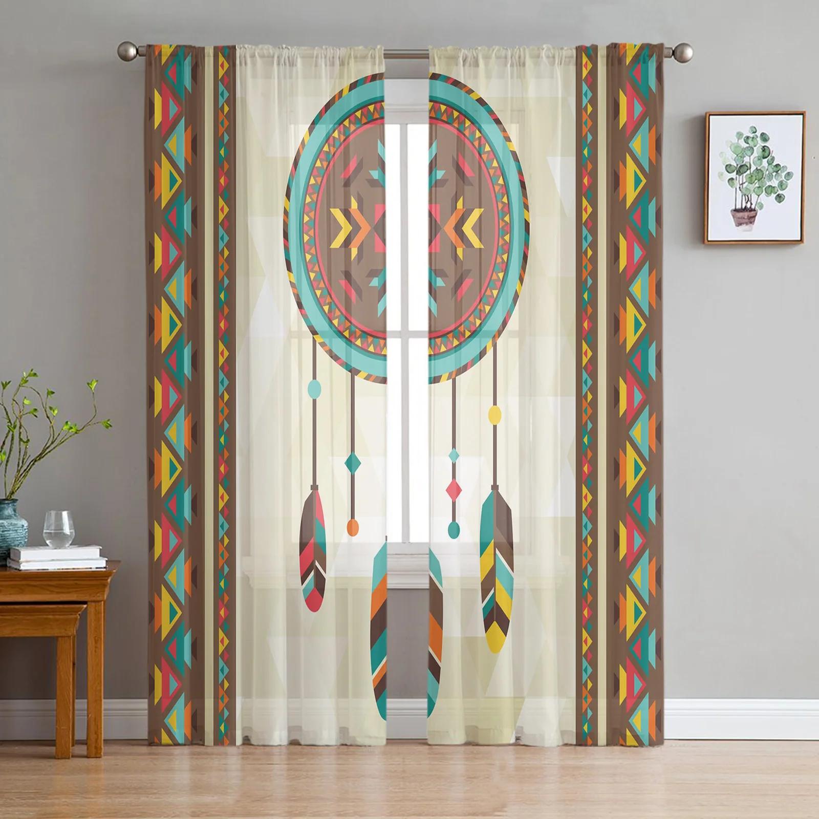 

Indian Flowers Tulle Drapes for Living Room Printed Translucent Voile Drape for Bedroom Space Window Opening Screening Curtains Shades Home Decor W135 x H115cm x1&Grommet Top