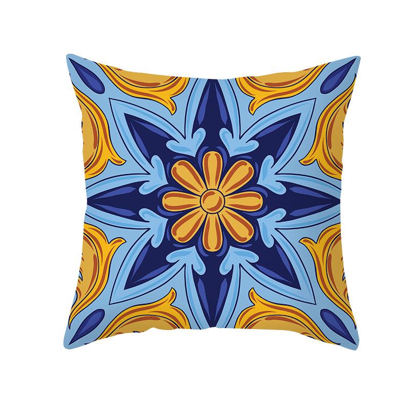 Shopee Printed Throw Pillow Cover Yellow and Blue Geometric Mid-century Retro Abstract Throw Pillow Home Sofa Cushion Cover