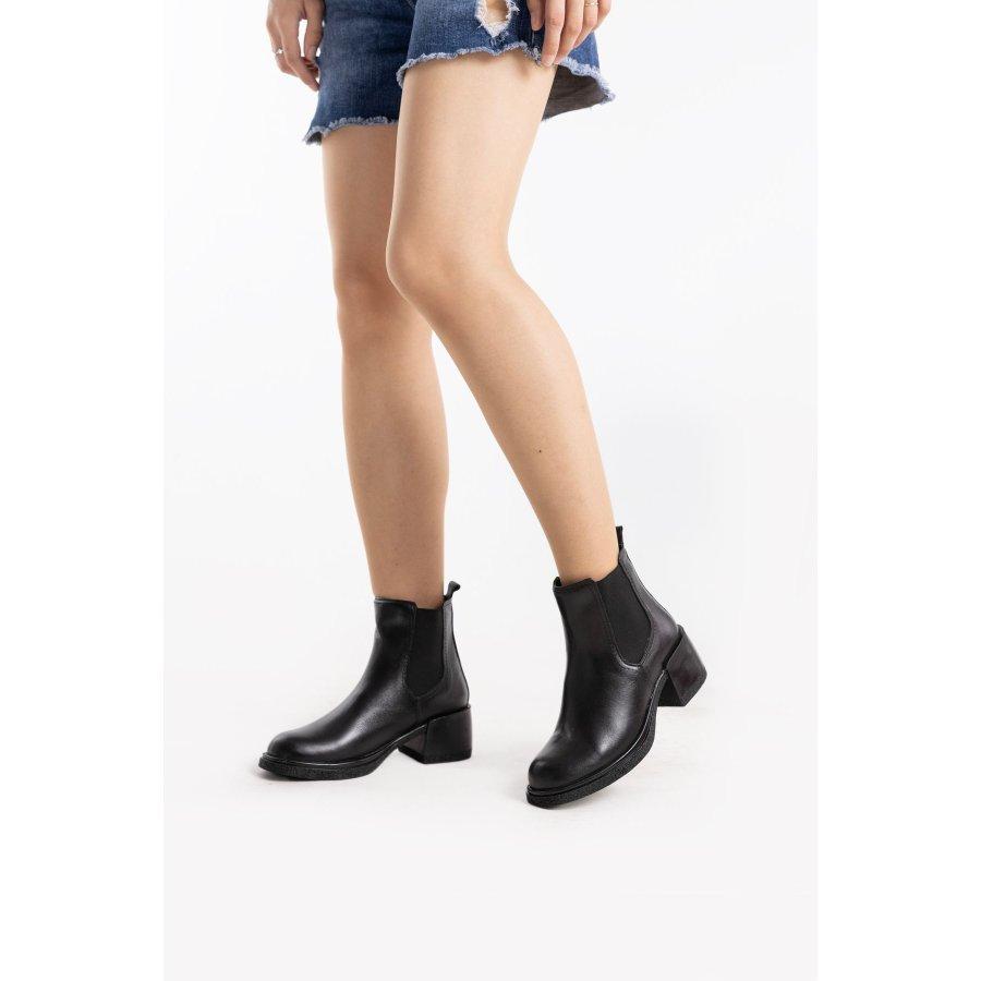 Women's Genuine Leather Chunky Mid Heeled Casual Boots