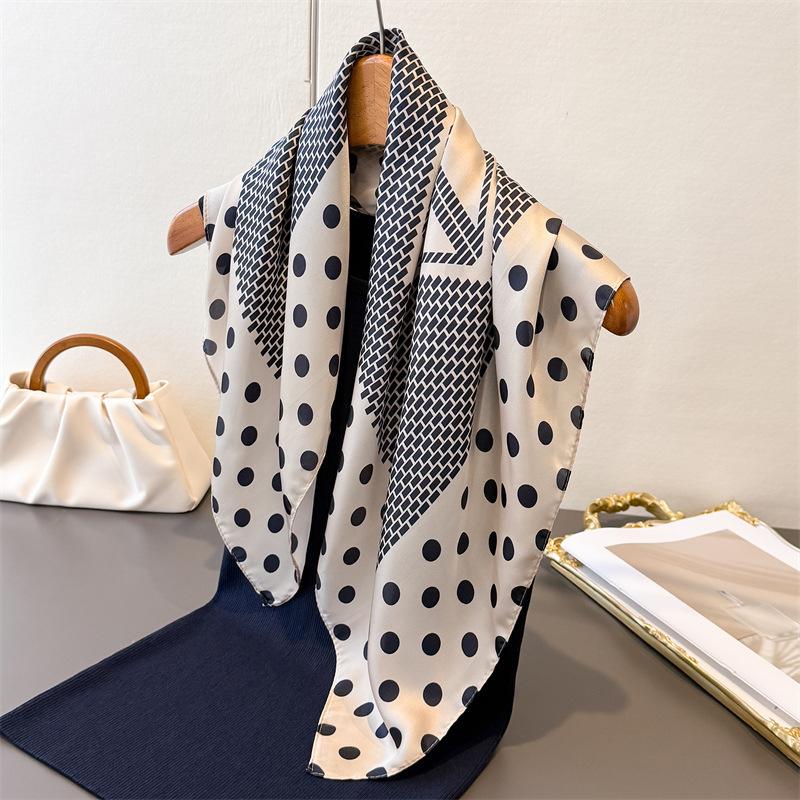 Luxury Dot Print Designer 70cm Square Scarves Women's Silk Scarf Spring and Summer Bandana Small Hairbands Foulard Shawl