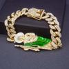 A Fashionable Zinc Alloy Cuban Chain Bracelet with Glitter Decoration and Shengling Pendant, Non-Magnetic, Non-Coated Jewelry Gift
