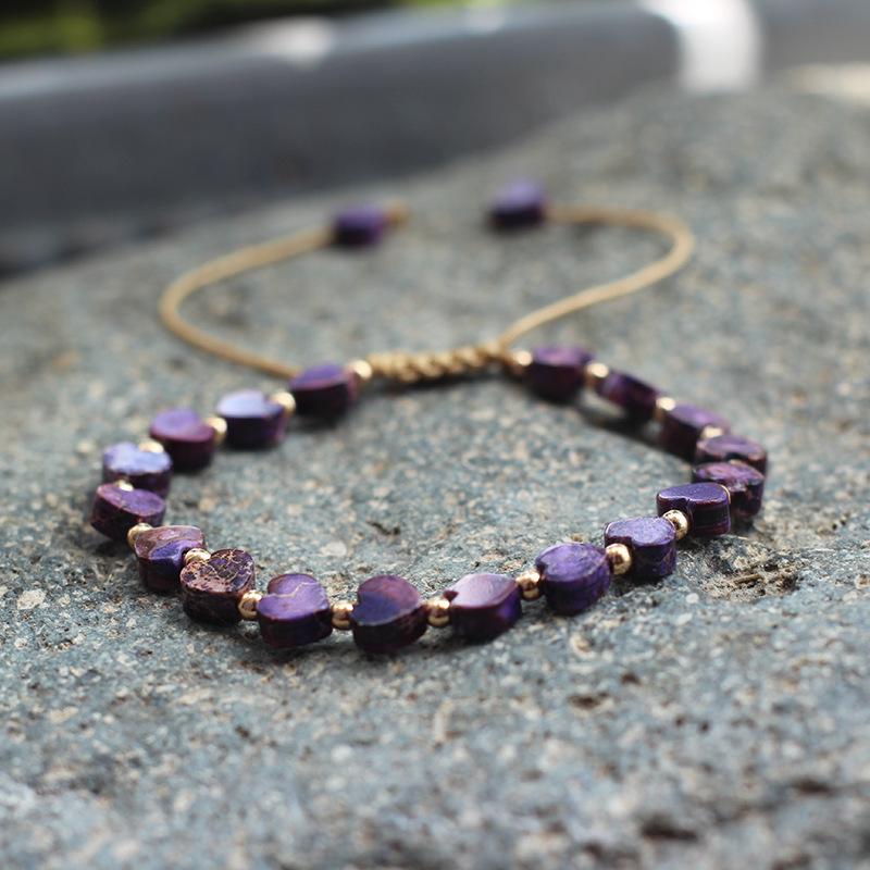 Colorful Bohemian Purple Emperor Bracelet with Adjustable Braided Hematite Spacer Beads