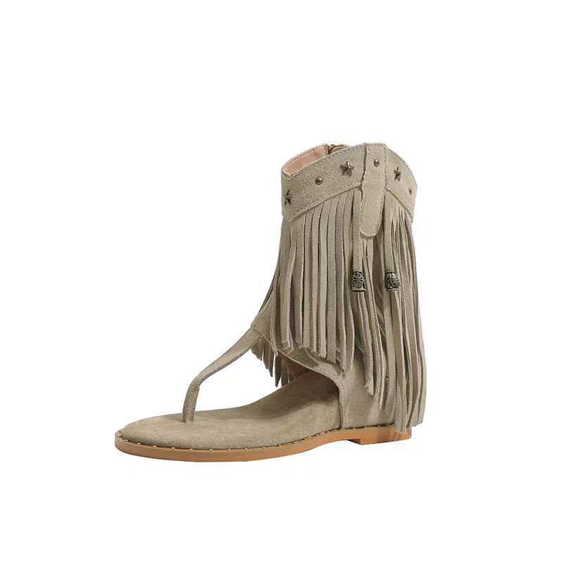 

Tassel willow nail herringbone pinch sandals women s new inner height increase fashion versatile cool boots western boots 34 хакі