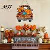 Autumn Souvenirs for Guests Hello Fall Wooden Hanging Sign, Retro Plaid Pickup Truck Ornaments, Wall Pendant Harvest Party Supplies with Pumpkin