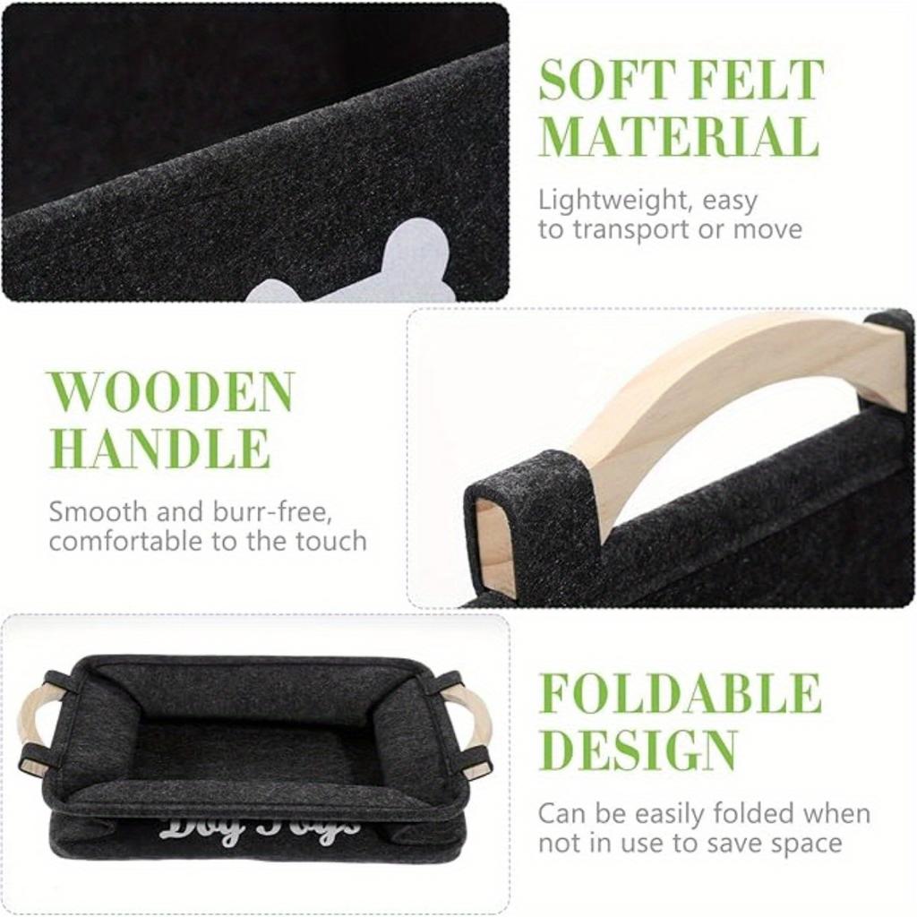 Multifunctional Felt Storage Basket Wooden Handle Pet Toys Home Organization Living Room Bedroom Use