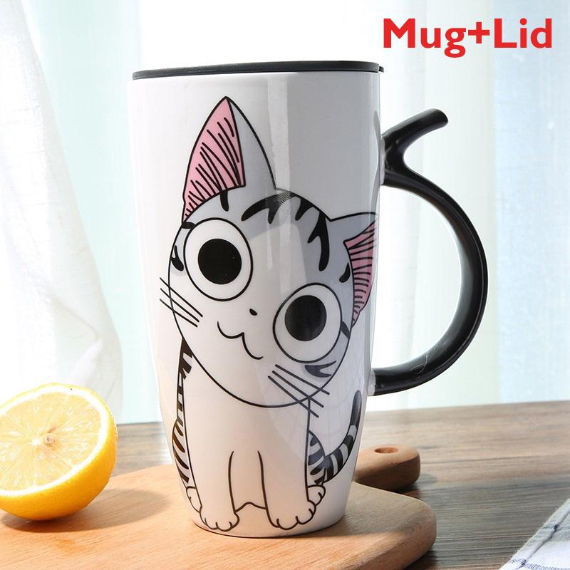 

Cute Cat Ceramics Coffee Mug with Lid Large Capacity 600ml Animal Mugs Creative Drinkware Coffee Tea Cups Novelty Gifts Milk Cup