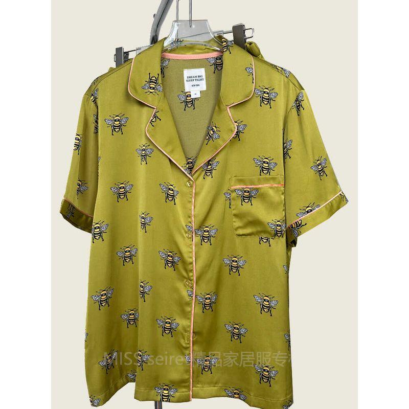 

Export Export Little Bee Print Ice Silk Satin Pajamas Women s Short-Sleeved Clothes and Shorts Summer Thin Fashion Brand Homewear Little Bee S