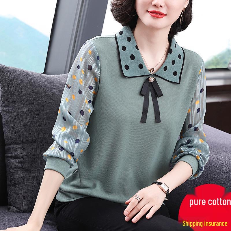 Herbst Baumwolle Langarm Umlegekragen Übergröße Oberteil für Damen